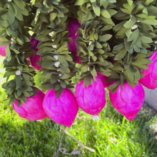 Video showcase of Urli Utsav jasmine and lotus bud fabric garland set of 10 – handmade artificial Indian floral garlands in pink, white and green