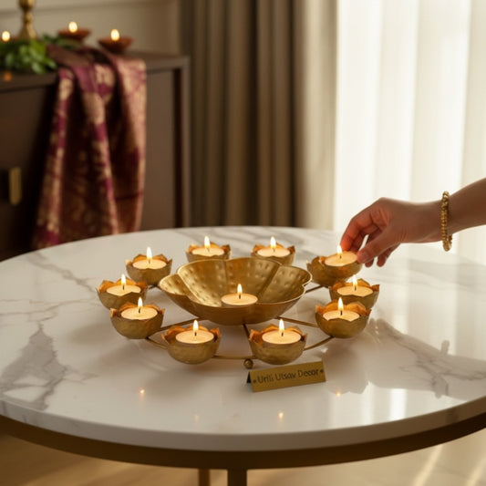 Hammered Rangoli Urli in Diwali Decor Setup
