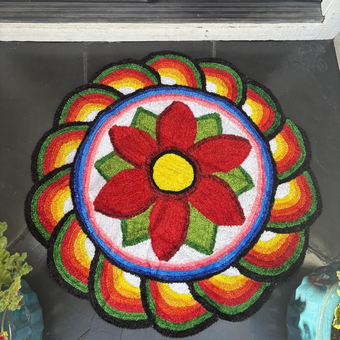 3FT Mandala Rangoli Mat, handmade multicolor Diwali decor and puja aasan