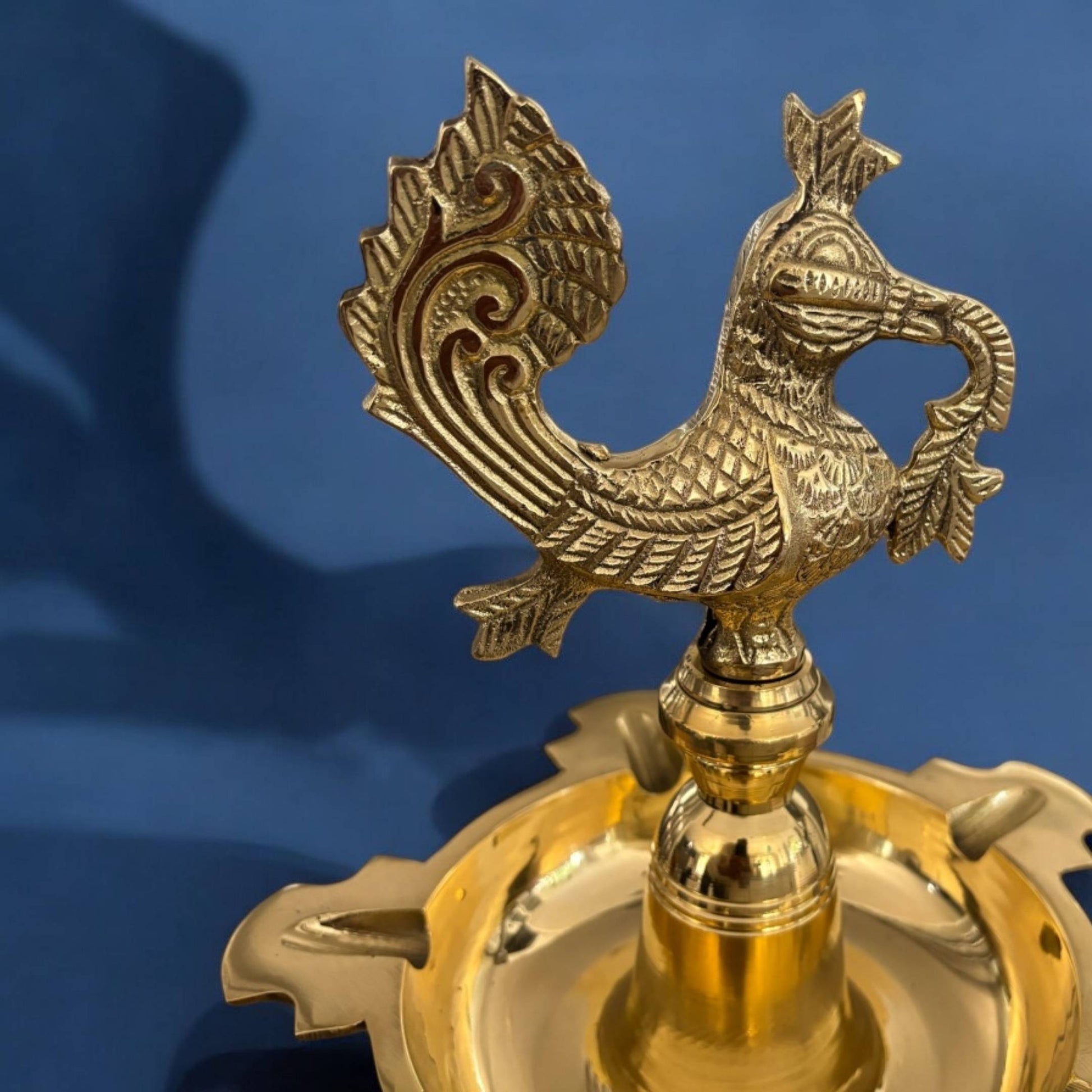Top-down view of the brass diya stand, showcasing the oil reservoir; essential brass diya for pooja items
