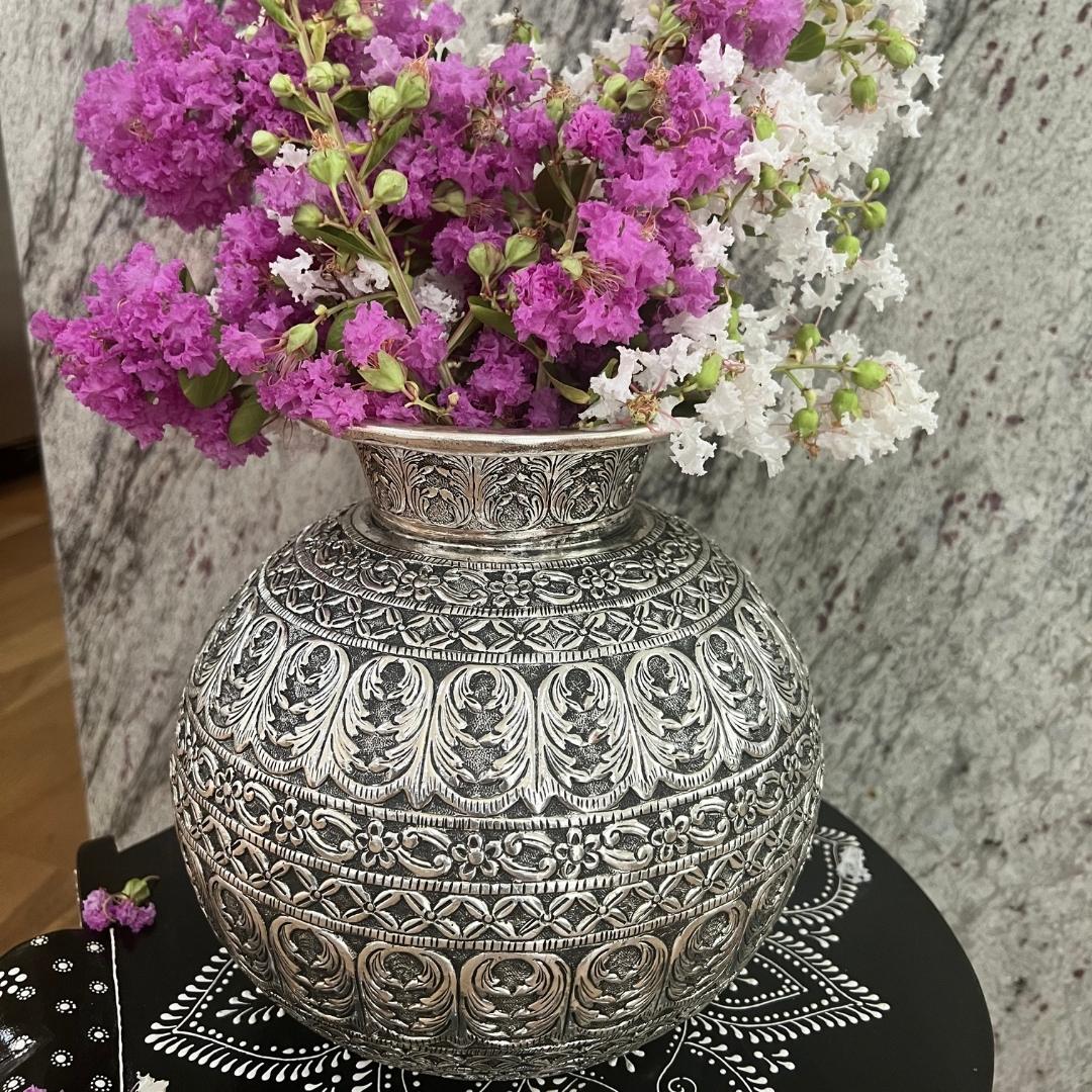 9.5-Inches Matka / Vase  | Antique Silver Table Decor