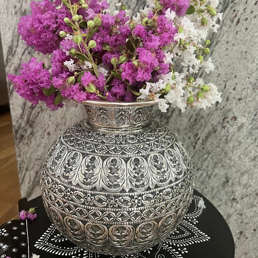 9.5-Inches Matka / Vase  | Antique Silver Table Decor