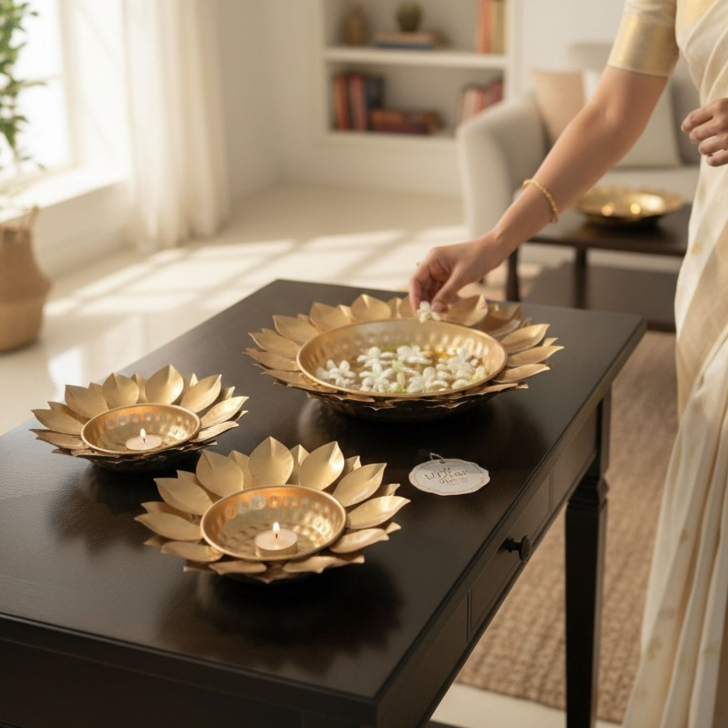 Urli Utsav metal decor bowls gallery view of sunflower urli set with polished gold finish