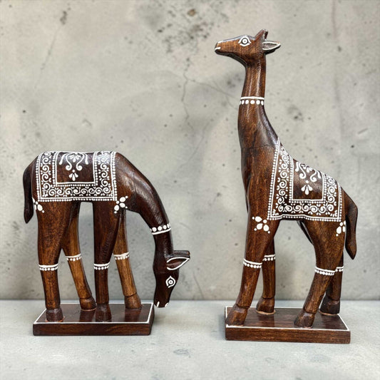 Urli Utsav handpainted wooden giraffe and bird set, vibrant handcrafted ethnic decor figurines for home table styling.