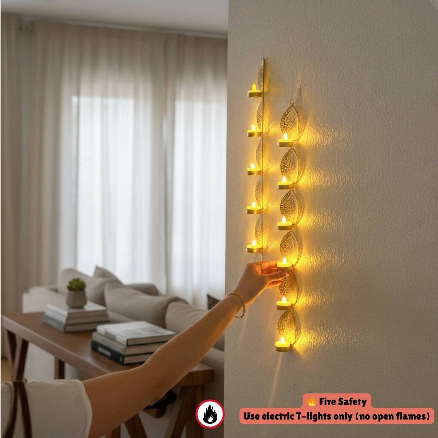 Decorative wall lights being installed in a living room setting.