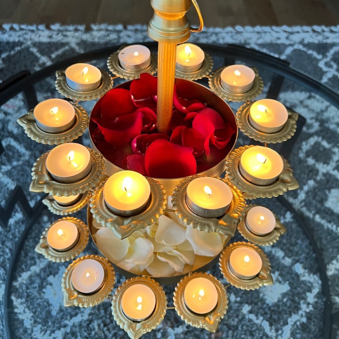 Double Layer Diya Urli with 18 Candle Holders - Elegant Home Decor