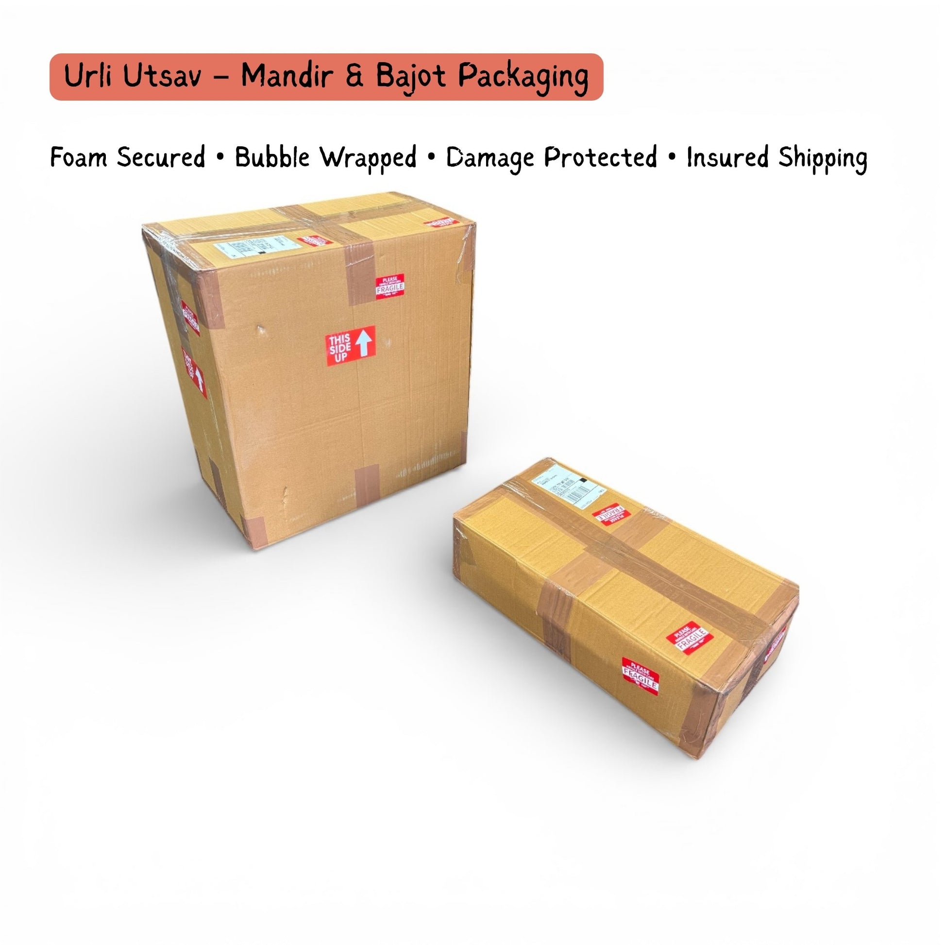 Urli Utsav wooden mandir and bajot safely packed with thick foam padding and bubble wrap for secure insured delivery
