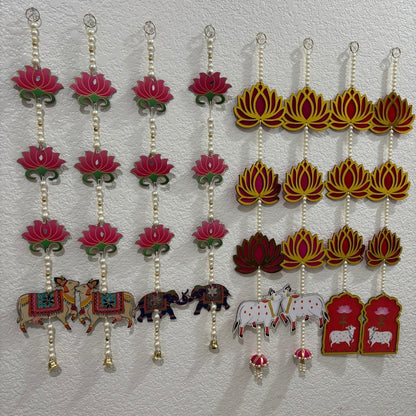 Ethnic garland featuring floral and animal motifs for wedding backdrop