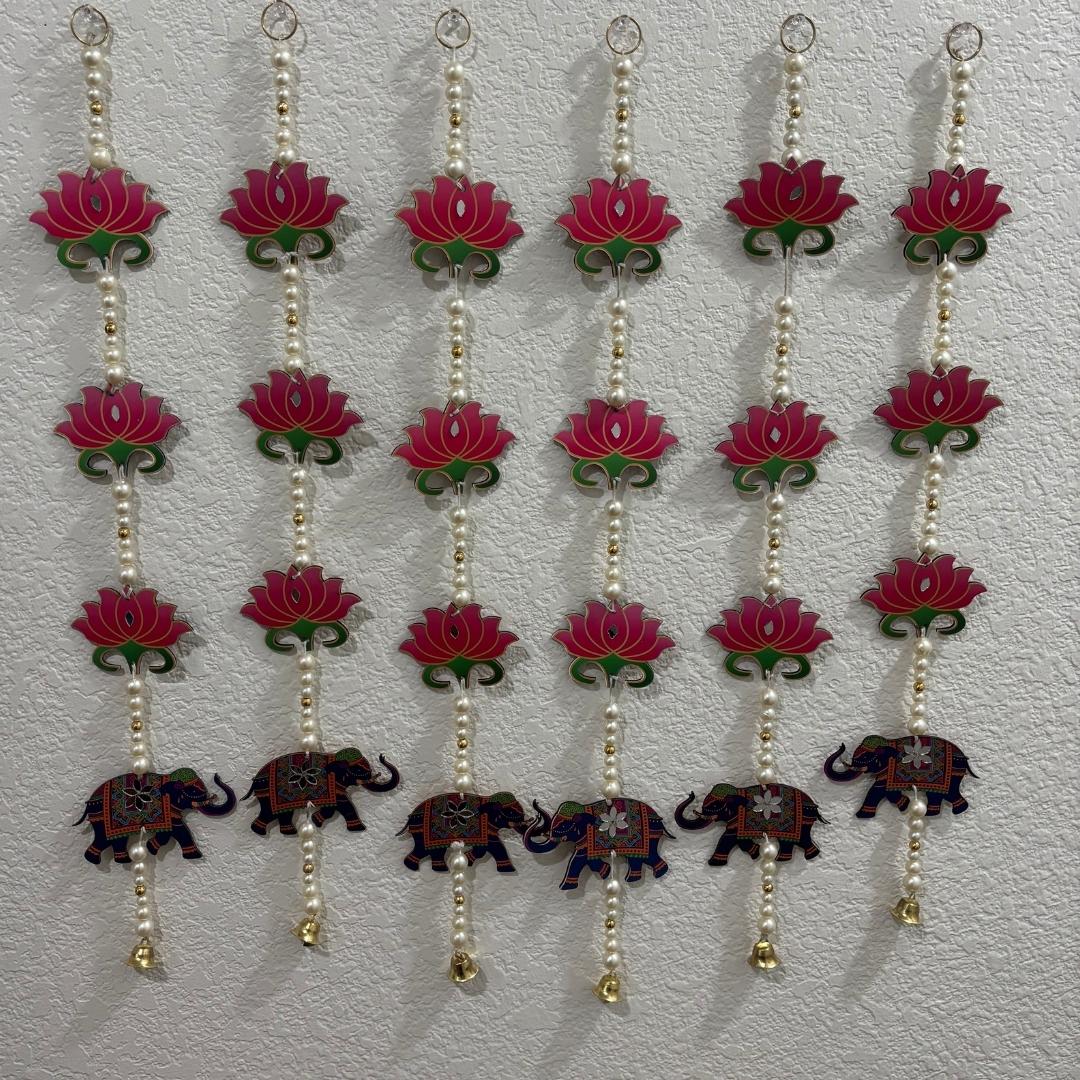 Pink lotus and elephant motif garland for ethnic home styling