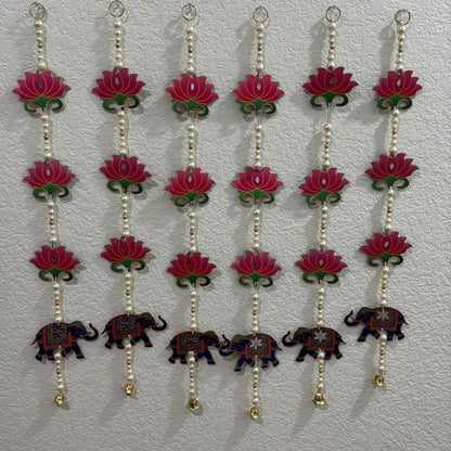 Pink lotus and elephant motif garland for ethnic home styling