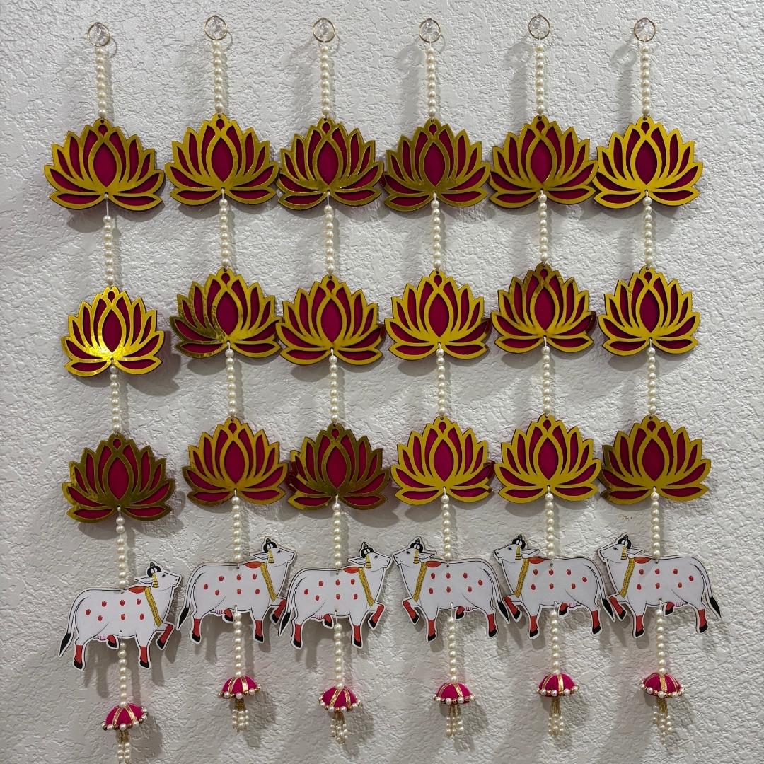 Handcrafted lotus and cow motif wall hanging for Indian festival decor