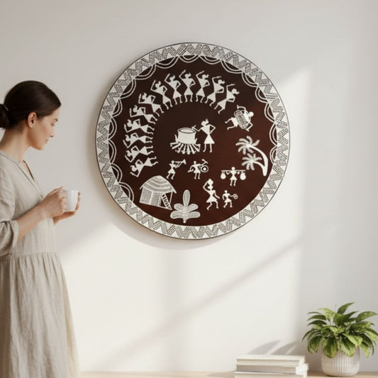 24" Handcrafted Warli Wall Art adding authentic tribal touch to your home decor