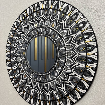 24 inches white and black mandala round mirror