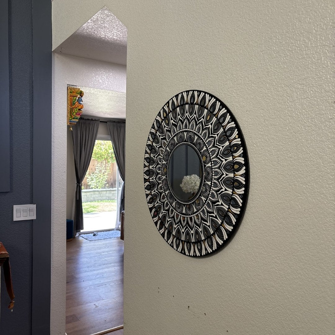 24 inches white and black mandala round mirror in USA home